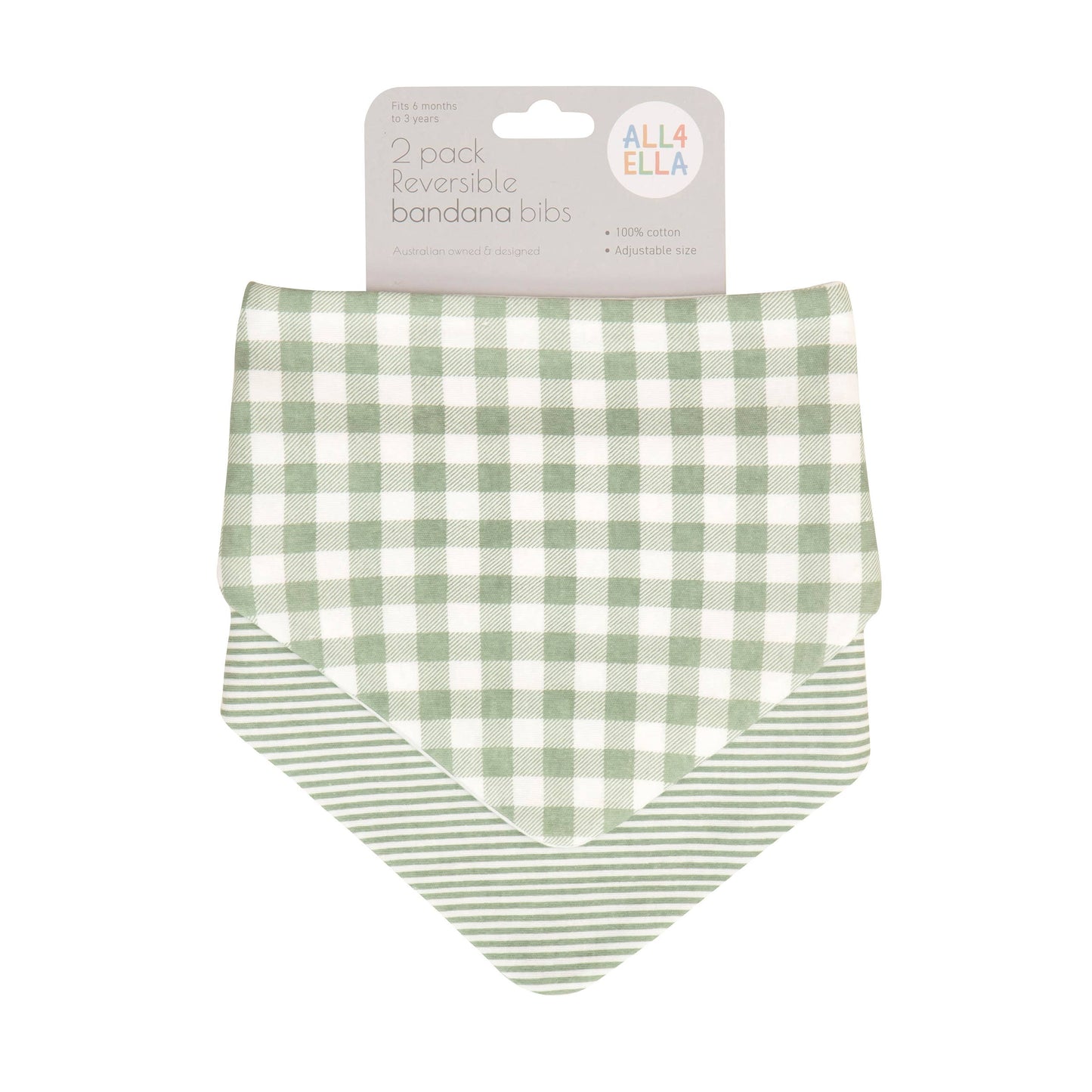 All4Ella - Bandana Bibs 2pk - Gingham Sage