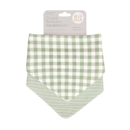 All4Ella - Bandana Bibs 2pk - Gingham Sage