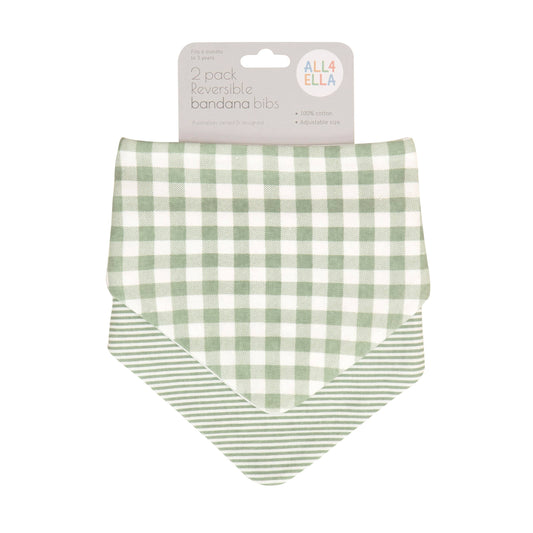 All4Ella - Bandana Bibs 2pk - Gingham Sage