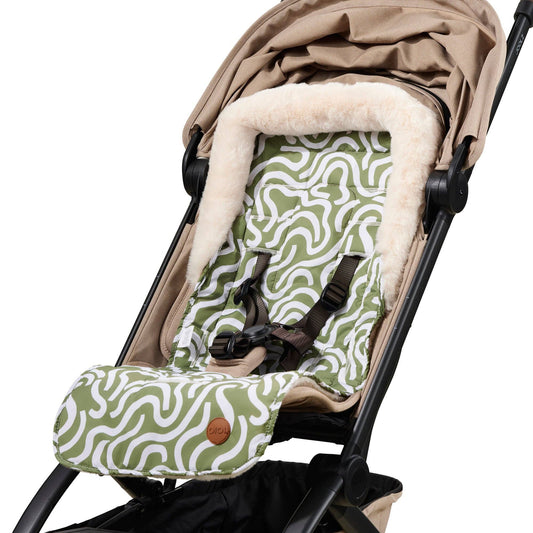 OiOi - Cozy Fleece Pram Liner - Green Squiggle