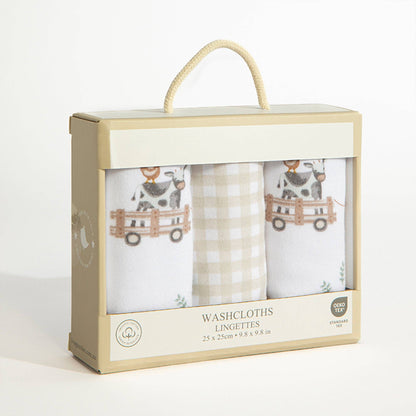 Living Textiles - 3 Pack Wash Cloths  - Tractor Ride