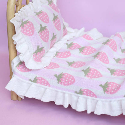 SALLI COLLECTIVE - Strawberry frilled doll Blanket + Pillow set
