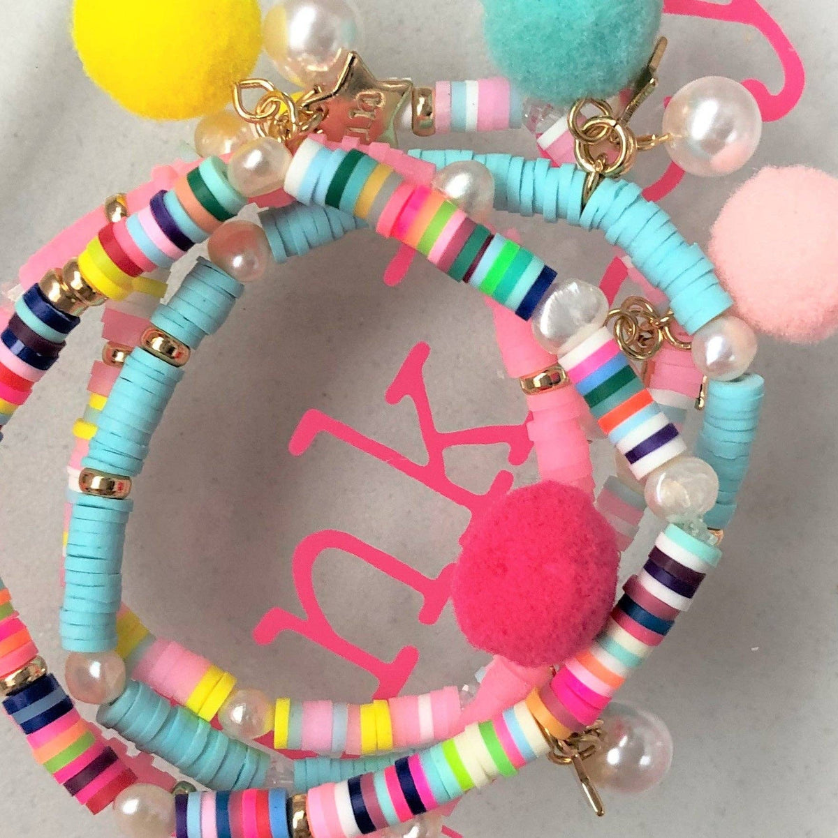 Lauren Hinkley Australia - Pink Bracelet with Pom Pom and Pearl