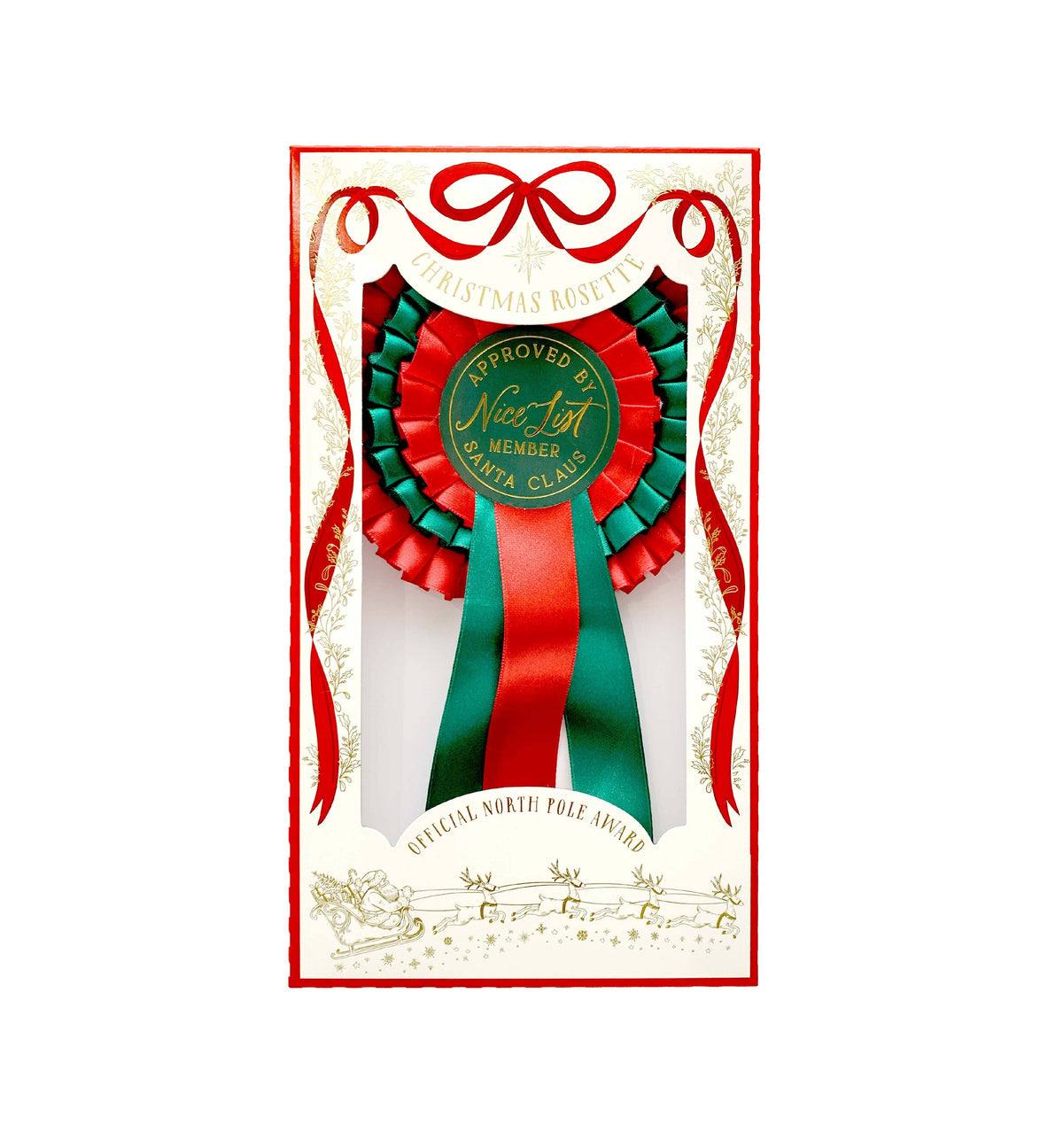 Black Bow Studio - Nice List Member Christmas Rosette Badge Red/Green