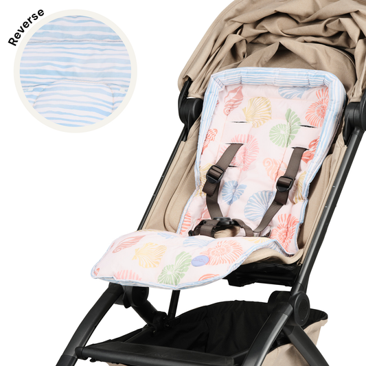 OiOi - Reversible pram liner - Seashells/Stripe