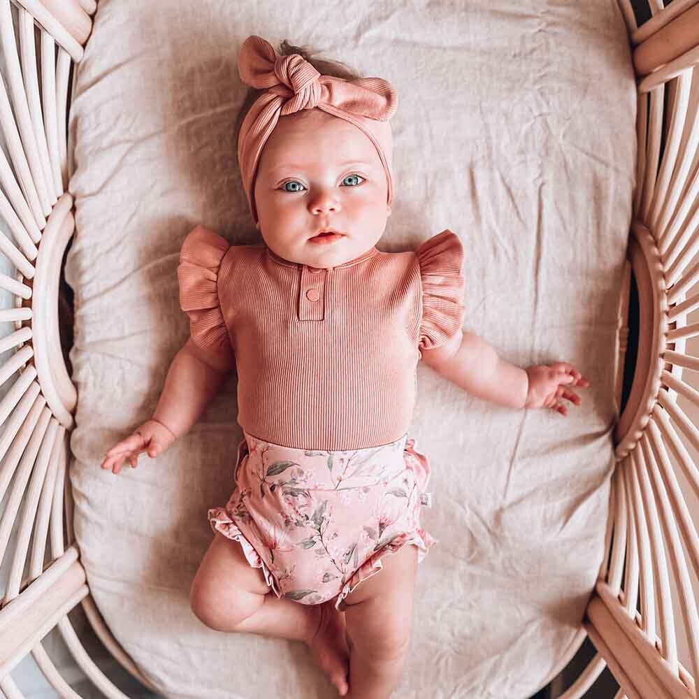 Snuggle Hunny - Rose Ribbed Short Sleeve Organic Bodysuit