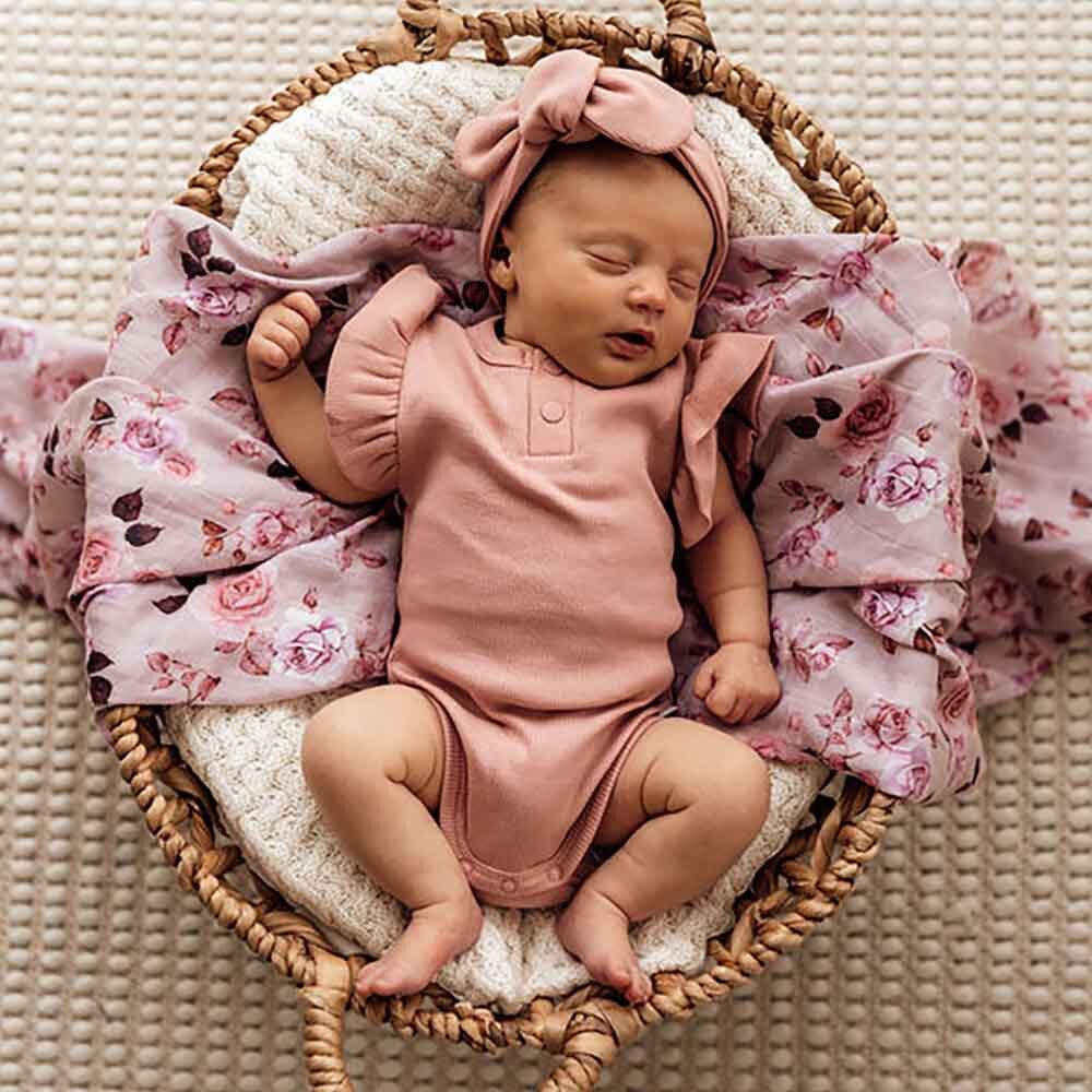 Snuggle Hunny - Rose Ribbed Short Sleeve Organic Bodysuit