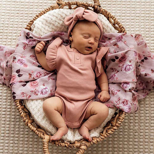 Snuggle Hunny - Rose Ribbed Short Sleeve Organic Bodysuit