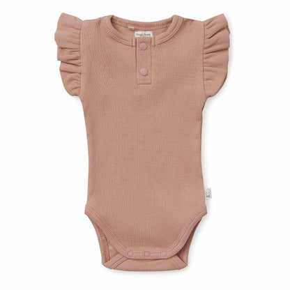 Snuggle Hunny - Rose Ribbed Short Sleeve Organic Bodysuit
