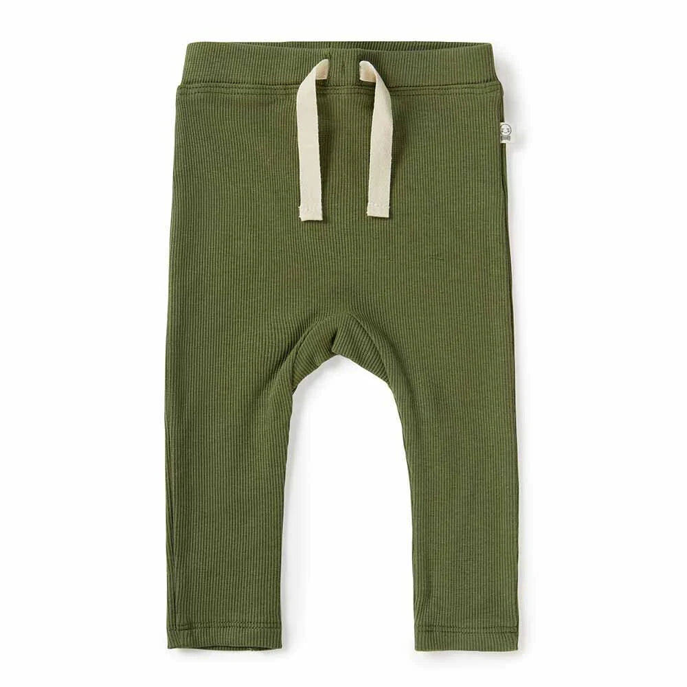 Snuggle Hunny - Olive Ribbed Organic Pants
