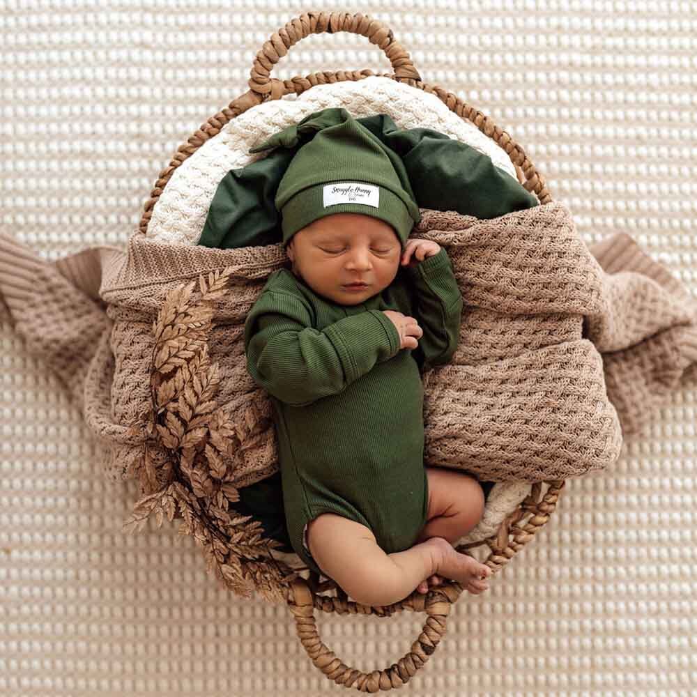 Snuggle Hunny - Olive Ribbed Organic Knotted Beanie