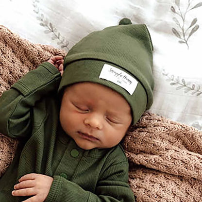 Snuggle Hunny - Olive Ribbed Organic Knotted Beanie