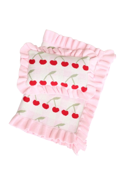 SALLI COLLECTIVE - Frilled Gingham Cherry Blanket + Pillow set