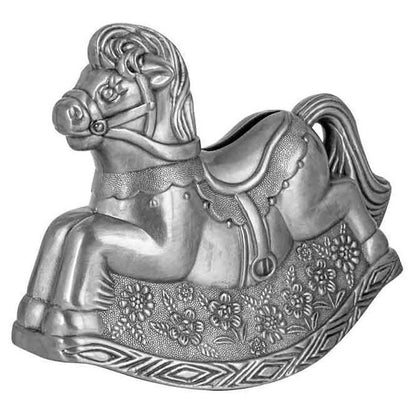 Pewter Silver Plate Rocking Horse Money Bank