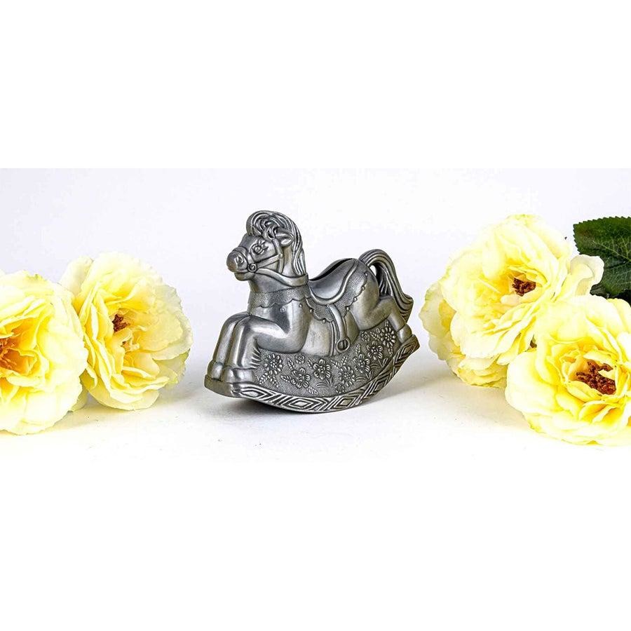 Pewter Silver Plate Rocking Horse Money Bank