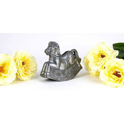 Pewter Silver Plate Rocking Horse Money Bank