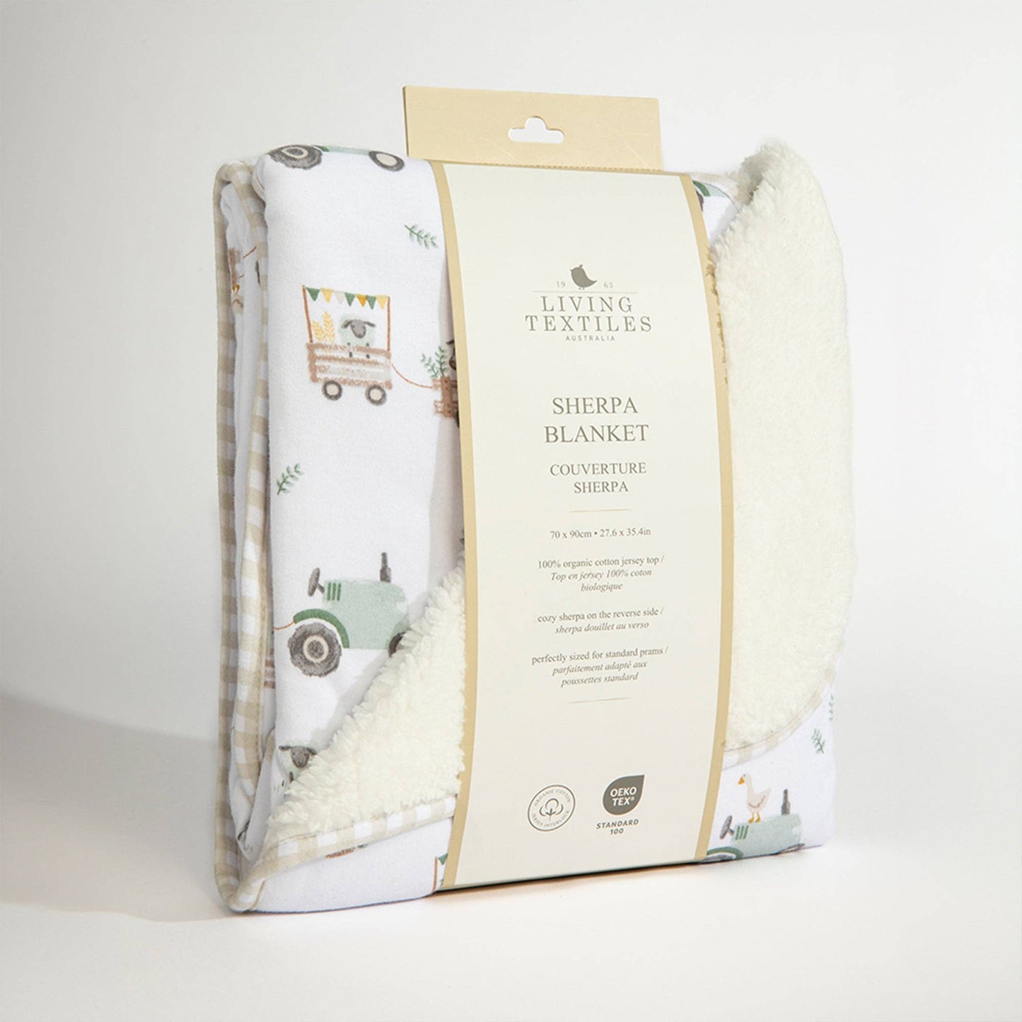 Living Textiles - Jersey Sherpa Blanket - Tractor Ride