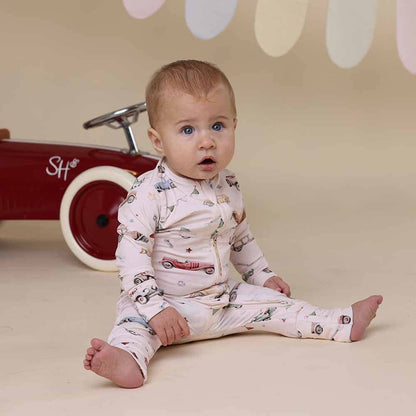 Snuggle Hunny - Vintage Cars Organic Snugglesuit Convertible Romper