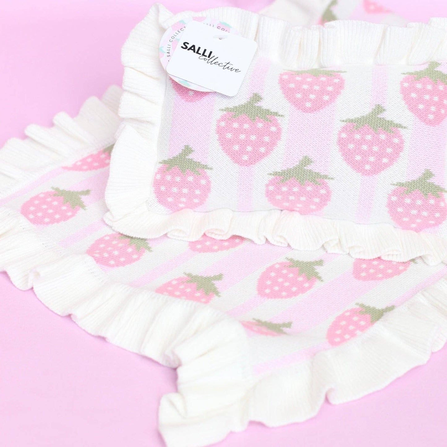 SALLI COLLECTIVE - Strawberry frilled doll Blanket + Pillow set