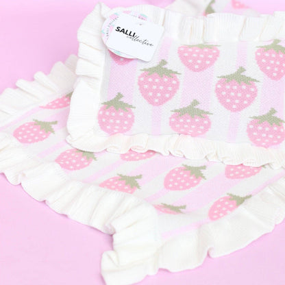SALLI COLLECTIVE - Strawberry frilled doll Blanket + Pillow set