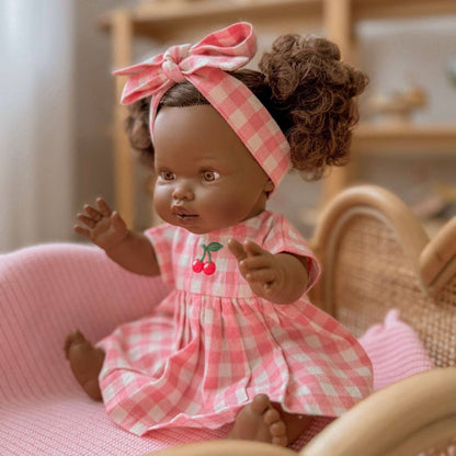 SALLI COLLECTIVE - Blush Cherry 🍒 Gingham Chloe Gingham dress - Fits 34-38cm Minikane Gordis, Mini Colettos, Llorens dolls