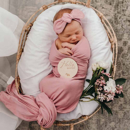 Snuggle Hunny - Jewel Pink Baby Jersey Wrap & Topknot Set