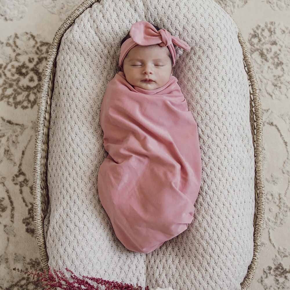 Snuggle Hunny - Jewel Pink Baby Jersey Wrap & Topknot Set