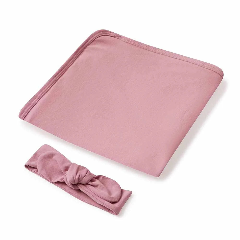 Snuggle Hunny - Jewel Pink Baby Jersey Wrap & Topknot Set