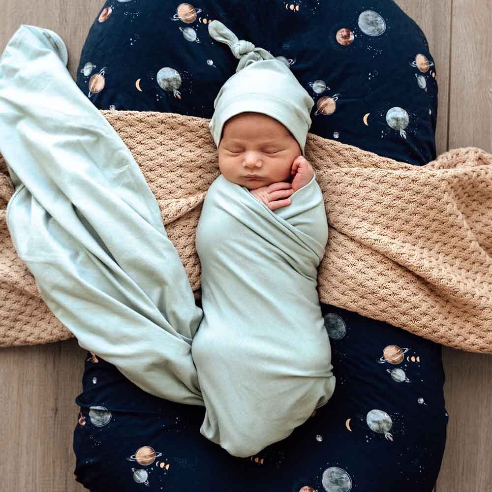 Snuggle Hunny - Sage Jersey Wrap & Topknot Set