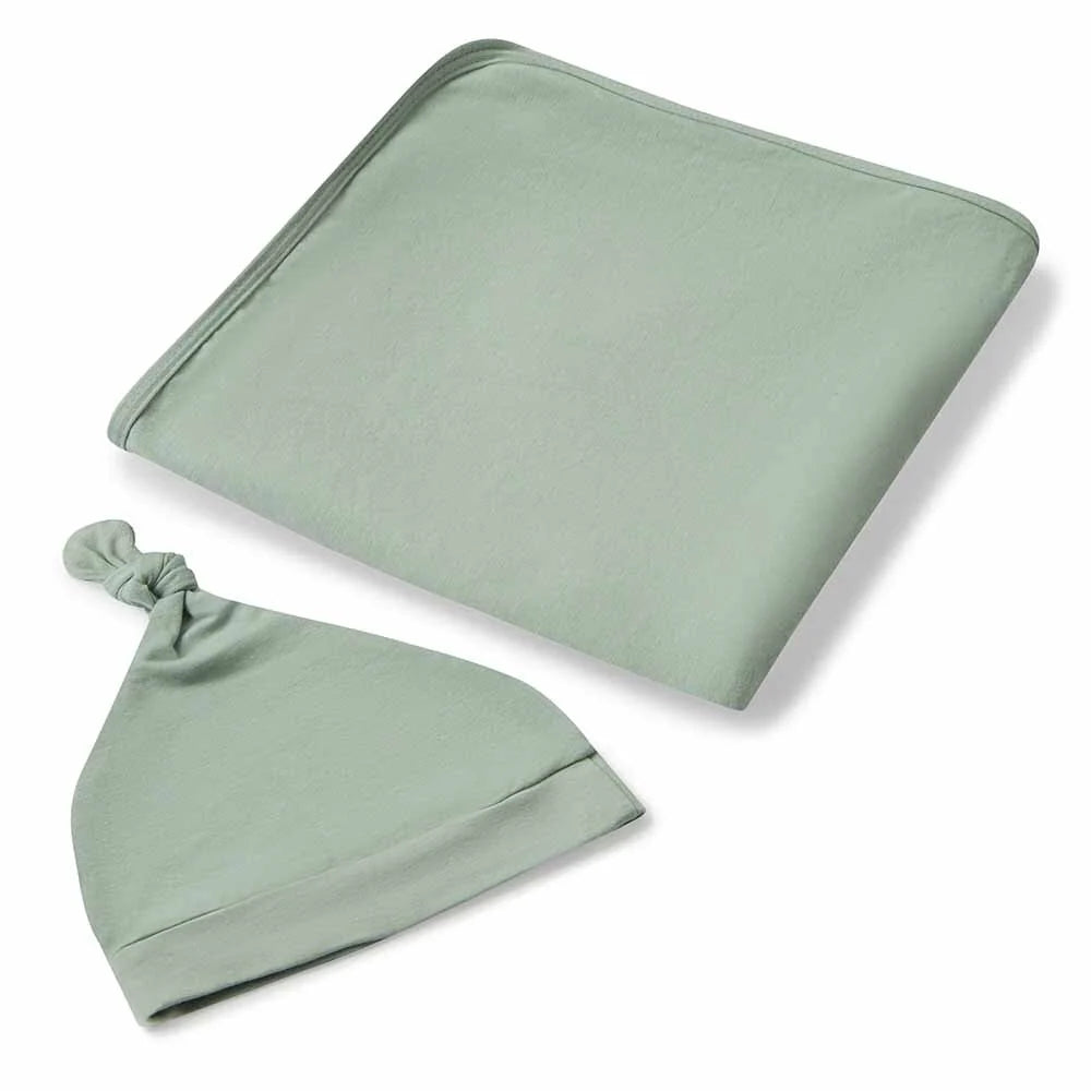 Snuggle Hunny - Sage Jersey Wrap & Topknot Set