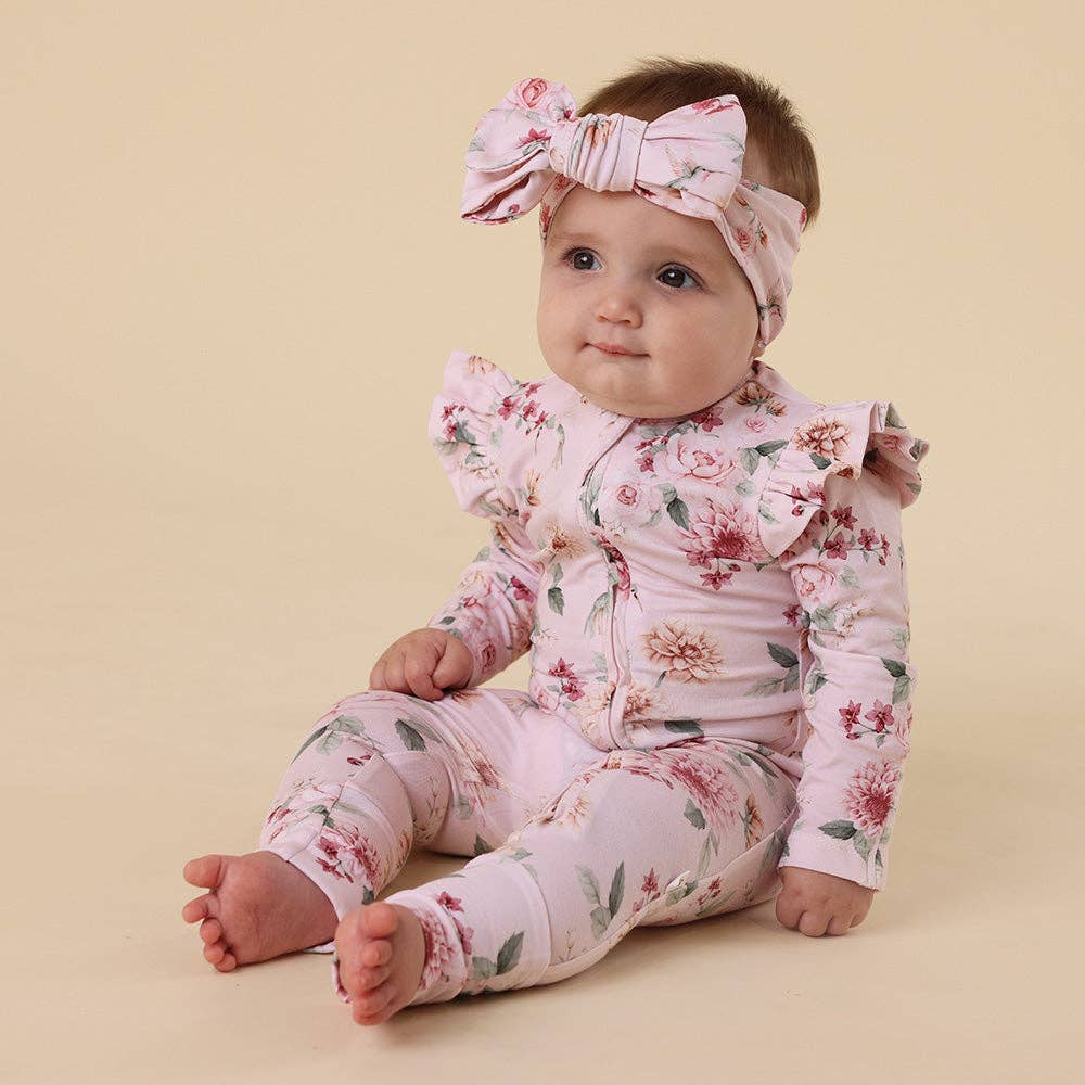 Snuggle Hunny - Birds & Blooms Organic Snugglesuit Convertible Romper with Frill