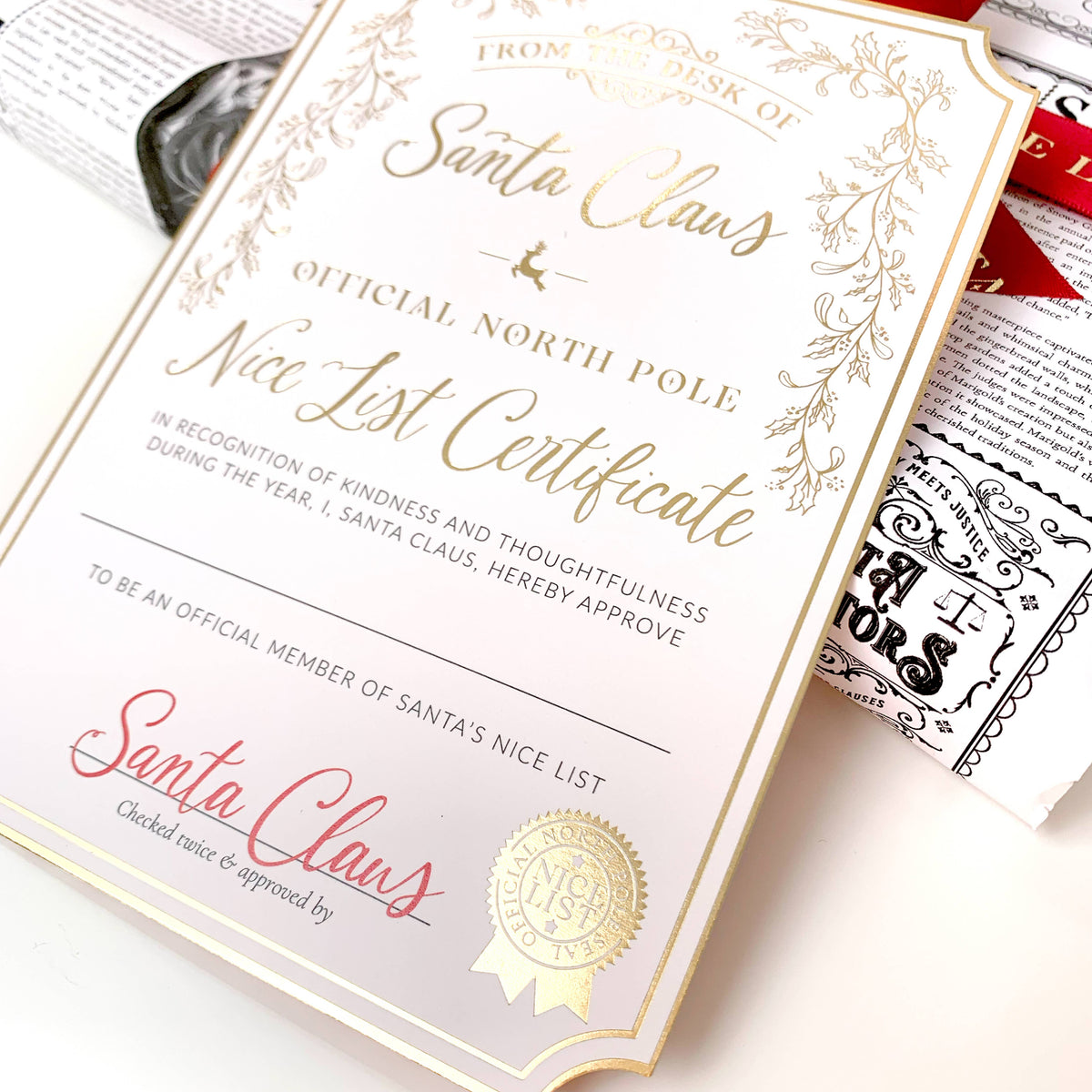 Black Bow Studio - Santa's Nice List Certificate - Gold White