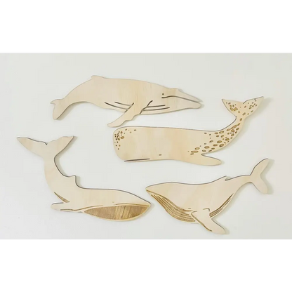 Timber Tinkers - Large Whale Decals Natural Wood