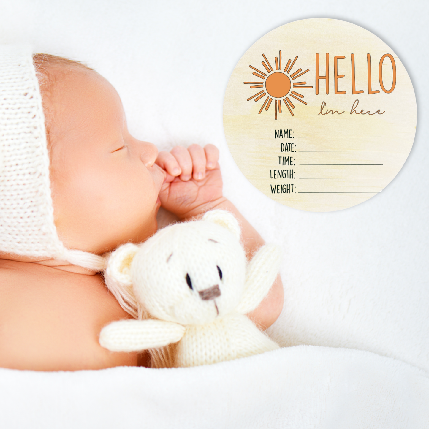 Timber Tinkers - Hello I'm Here Sun Wooden Birth Disc