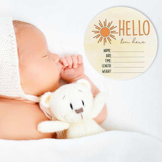 Timber Tinkers - Hello I'm Here Sun Wooden Birth Disc