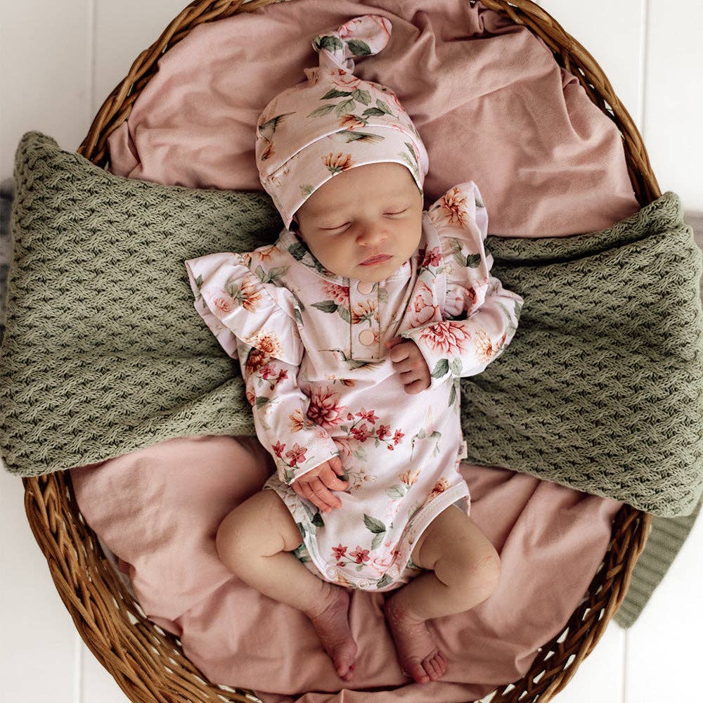 Snuggle Hunny - Birds & Blooms Long Sleeve Organic Bodysuit with Frill