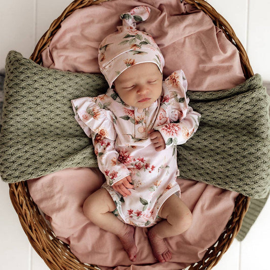 Snuggle Hunny - Birds & Blooms Long Sleeve Organic Bodysuit with Frill