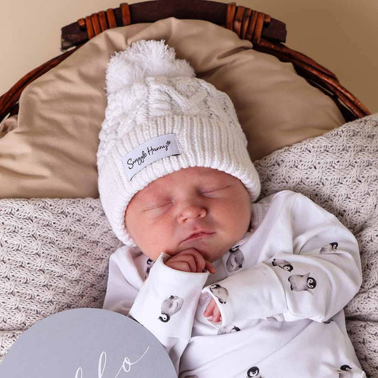 Snuggle Hunny - White Organic Baby Knit Beanie