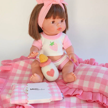 SALLI COLLECTIVE - Frilled tulip Pink Gingham doll Blanket + Pillow set