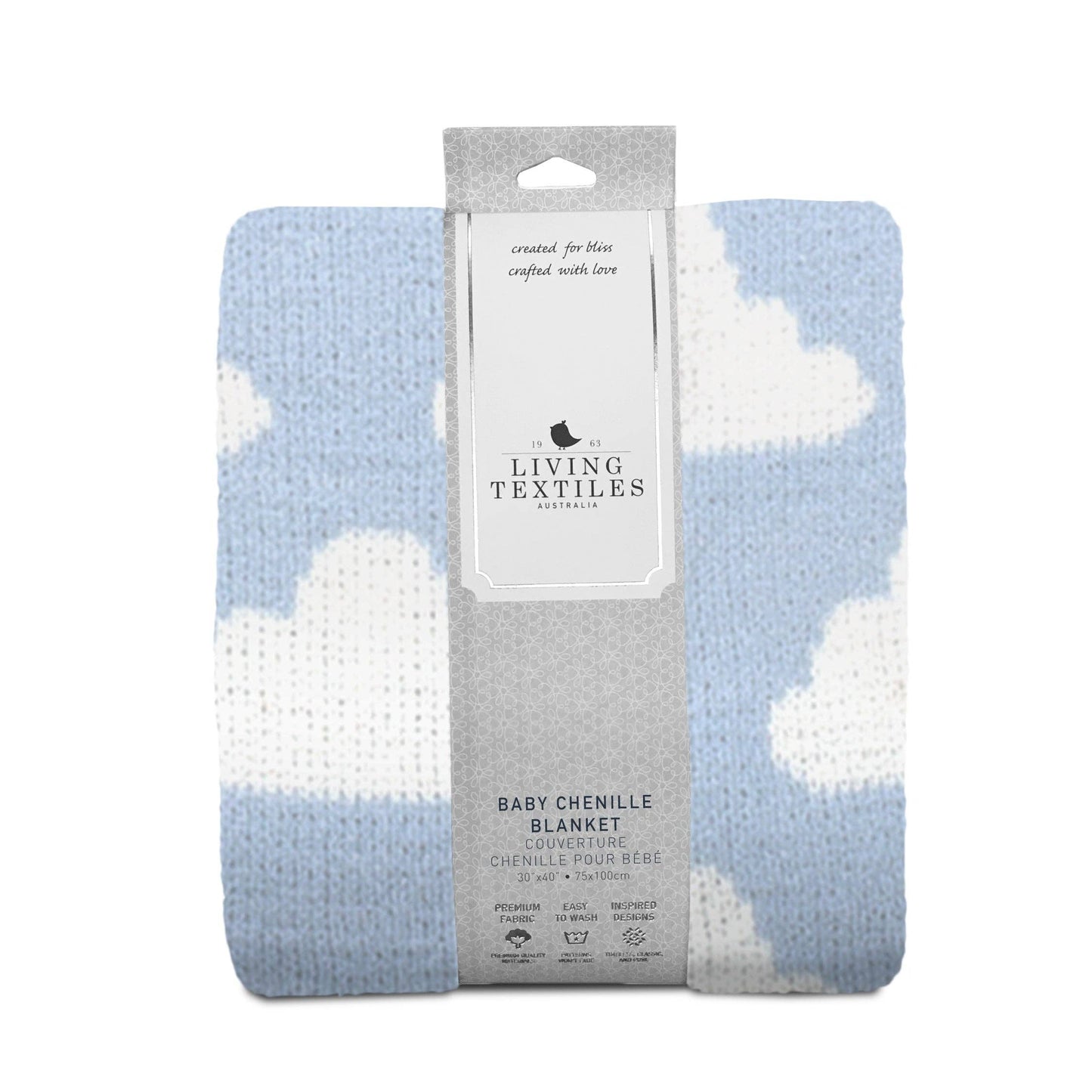 Living Textiles - Chenille Blanket - Blue Clouds