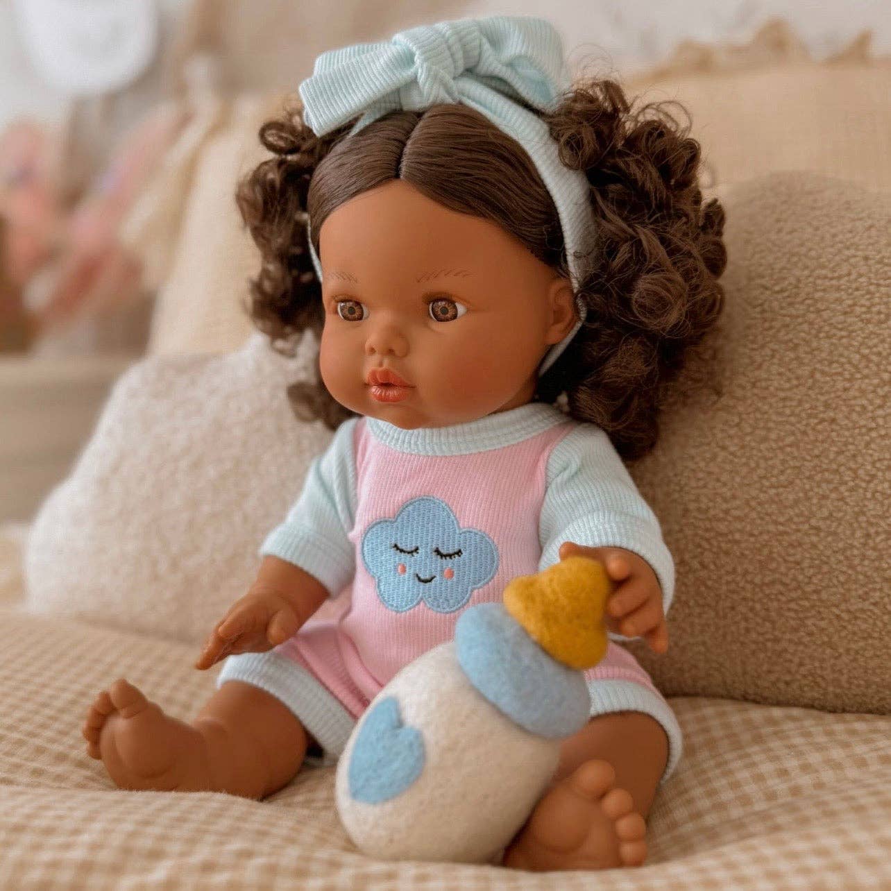 SALLI COLLECTIVE - Dolls Sweet Dreams cloud Romper + Bow set Fits 34-38cm