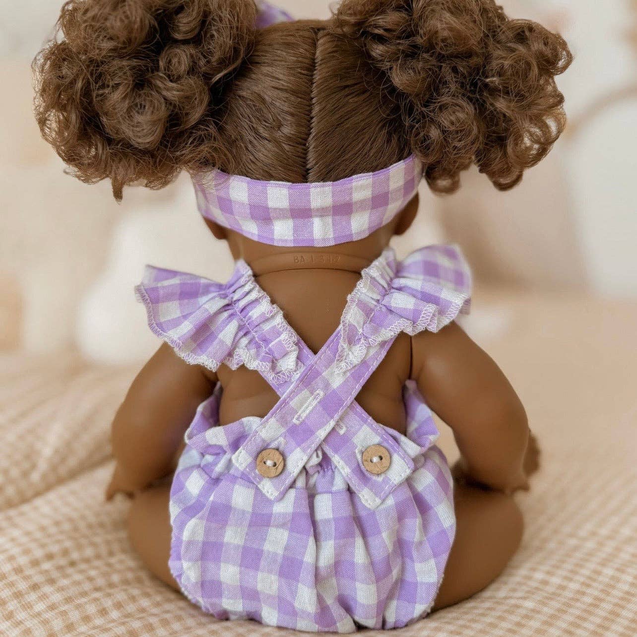SALLI COLLECTIVE - Lilac Gingham Doll Clothes Doll Romper Outfit for Miniland, Baby Dolls & 38cm Dolls