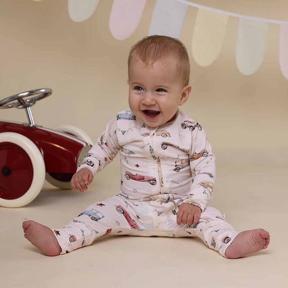 Snuggle Hunny - Vintage Cars Organic Snugglesuit Convertible Romper