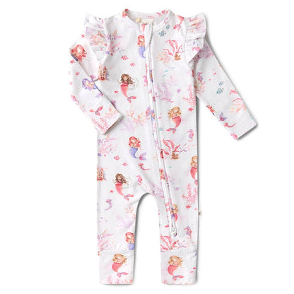 Snuggle Hunny - Mermaid Organic Snugglesuit Convertible Romper with Frill