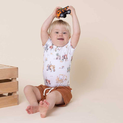 Snuggle Hunny - Diggers & Tractors Short Sleeve Organic Bodysuit