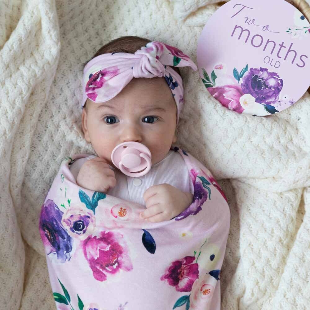 Snuggle Hunny - Floral Kiss Baby Jersey Wrap & Topknot Set
