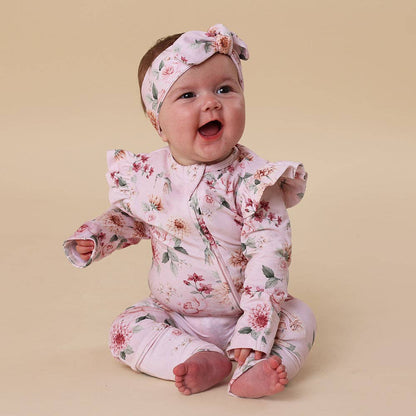 Snuggle Hunny - Birds & Blooms Organic Snugglesuit Convertible Romper with Frill