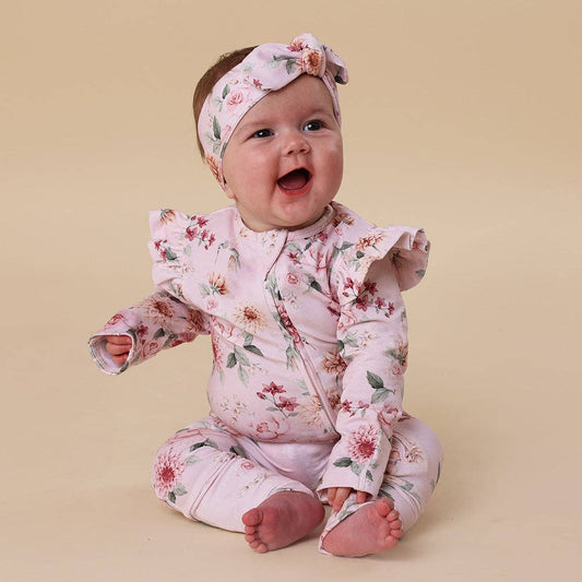 Snuggle Hunny - Birds & Blooms Organic Snugglesuit Convertible Romper with Frill