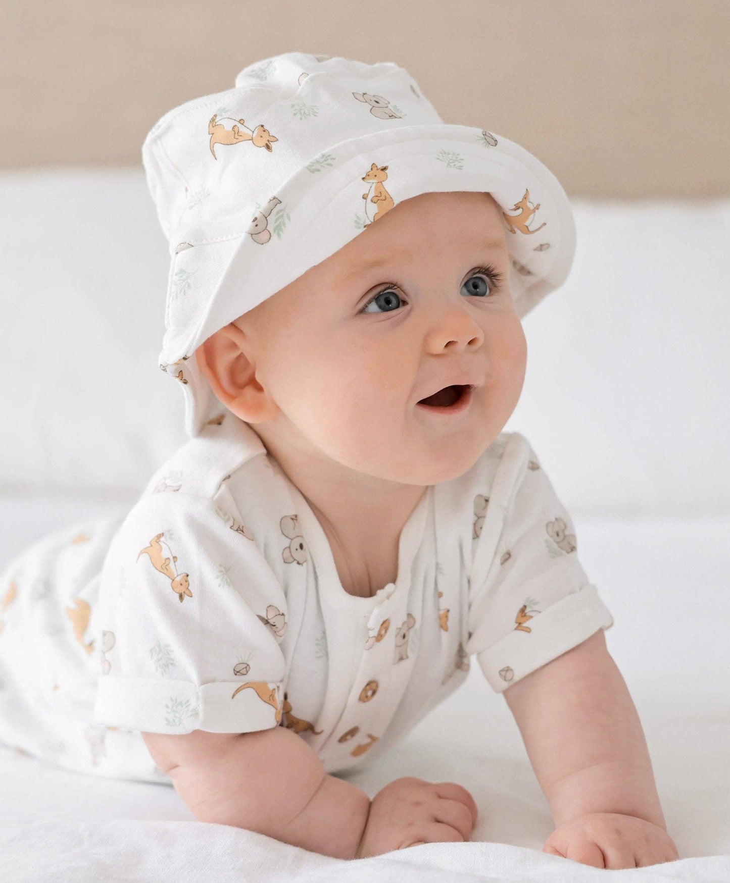 Lūmmi in Colour Babywear - Organic Cotton Sun Hat - Kangaroo & Koala