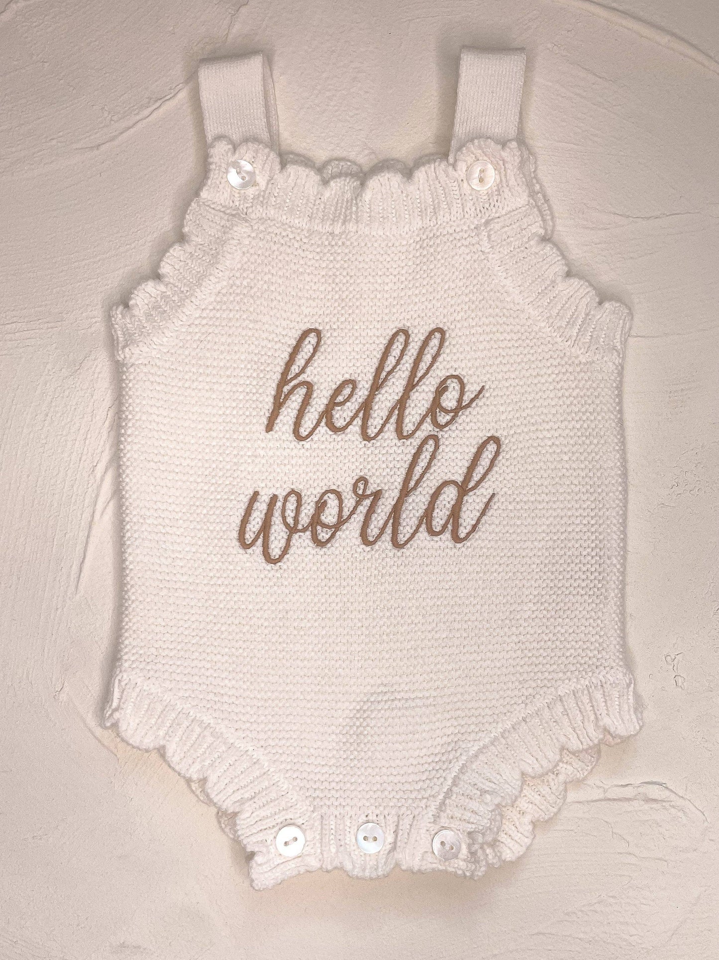 Elke & Indigo - Hello World Scallop Romper - White/Mocha